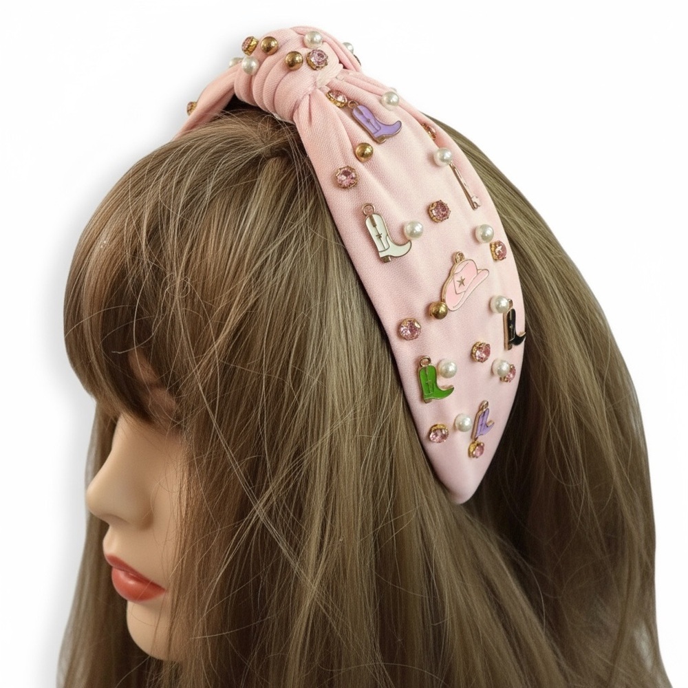 Embellished cowgirl theme Pink Headband